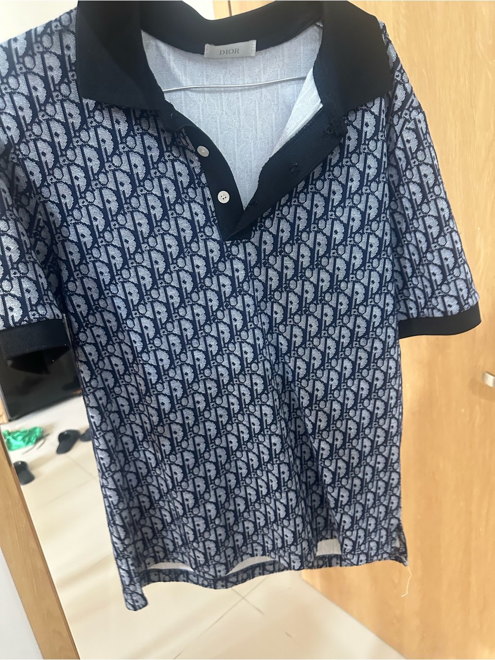 Dior Navy and White Monogram Short-Sleeve Polo